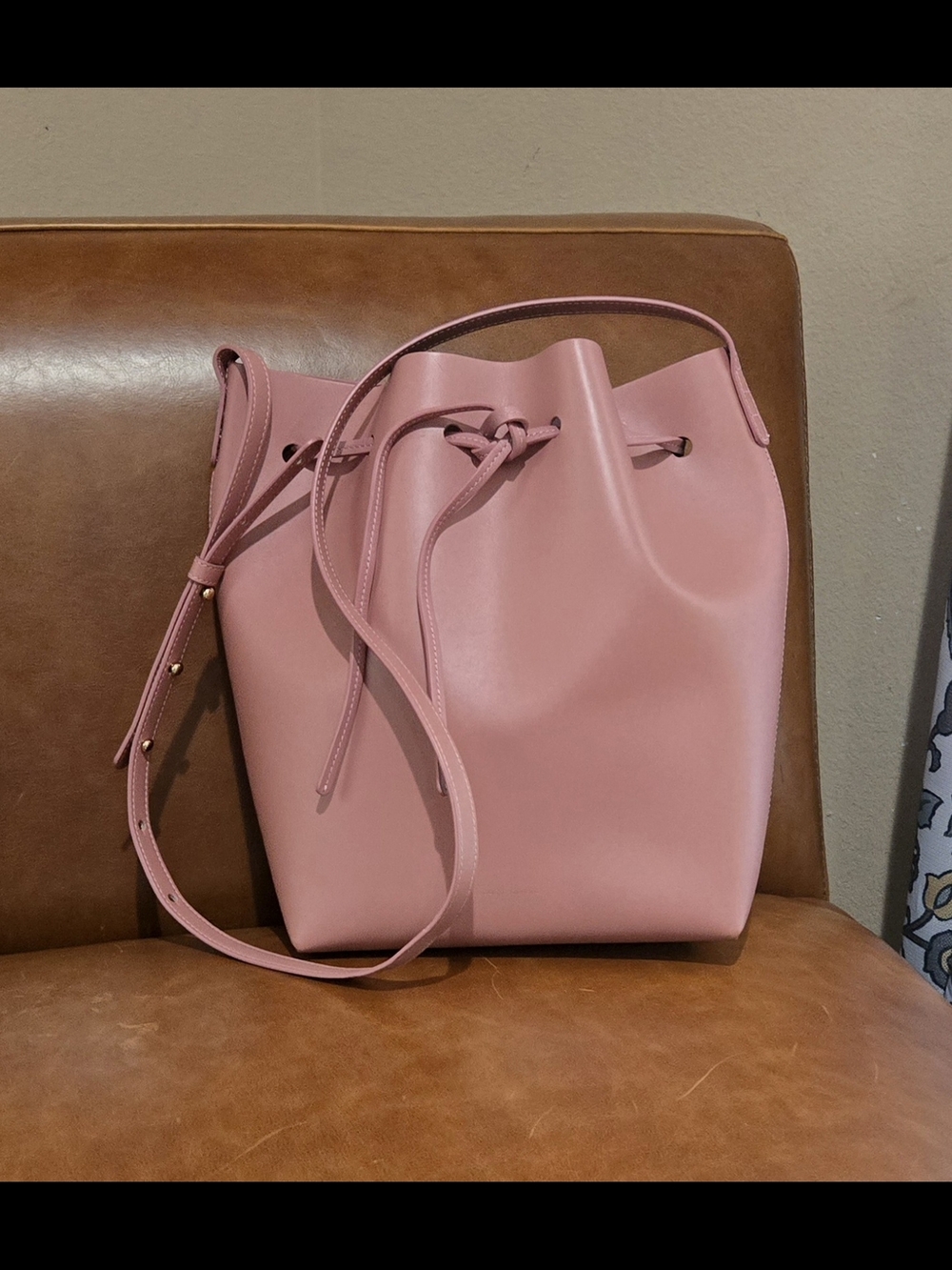 Mansur Gavriel Drawstring Calf Leather Bucket Bag Peony Mauve